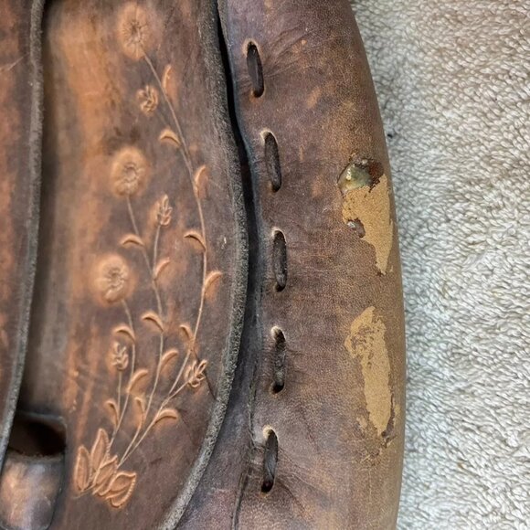 Vintage Hand Tooled Leather Satchel Shoulder Bag Purse Flower Floral Pattern - Picture 7 of 11